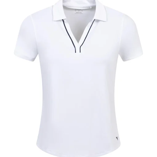 Cloudspun Piped V-Neck Polo White