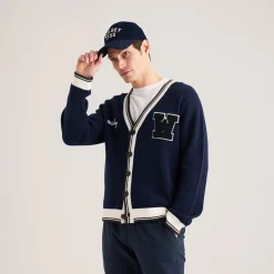 Golf Club Merino Wool Cardigan Navy