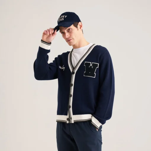 Golf Club Merino Wool Cardigan Navy