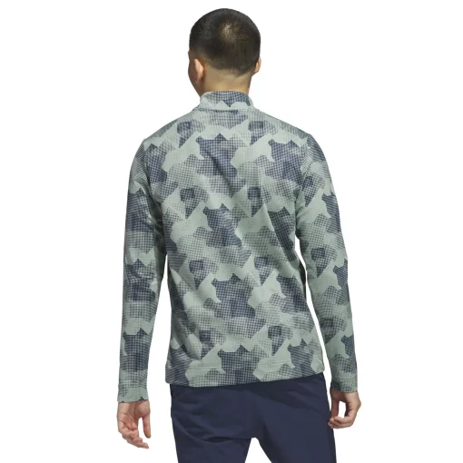 Go-To Printed Quarter Zip Mid Layer Silver Green