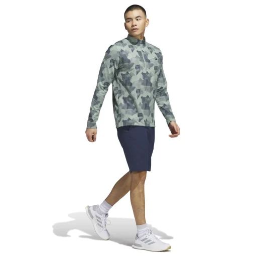 Go-To Printed Quarter Zip Mid Layer Silver Green