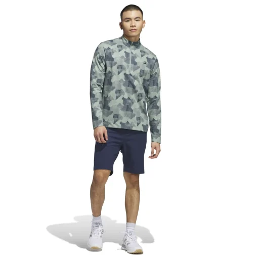 Go-To Printed Quarter Zip Mid Layer Silver Green