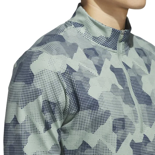 Go-To Printed Quarter Zip Mid Layer Silver Green