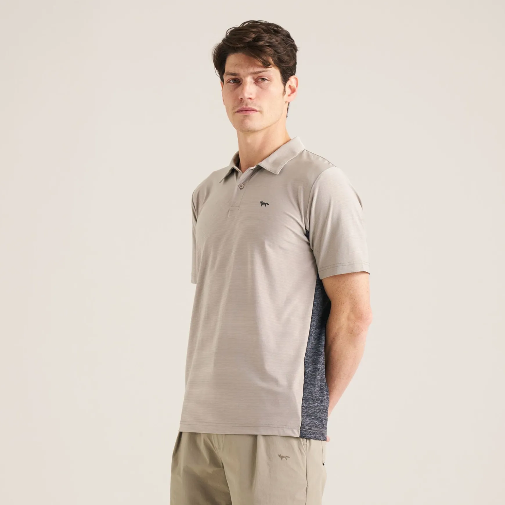 Panelled Mesh Polo Beige