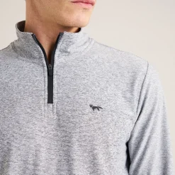 Panelled Mesh Quarter Zip Mid Layer Sage