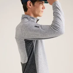 Panelled Mesh Quarter Zip Mid Layer Sage
