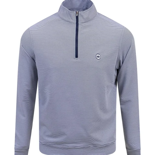 Perth Mini Stripe Quarter Zip Mid Layer Navy/White