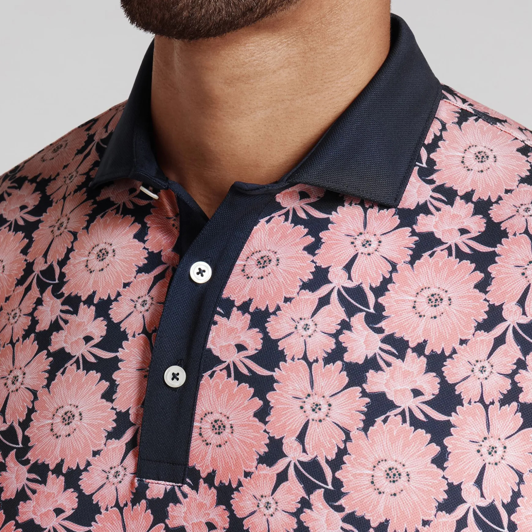 Pique Flower Fields Polo Pink Fruit/Deep Navy