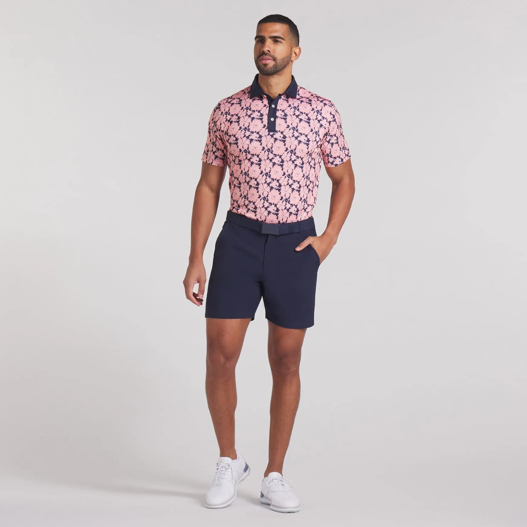 Pique Flower Fields Polo Pink Fruit/Deep Navy