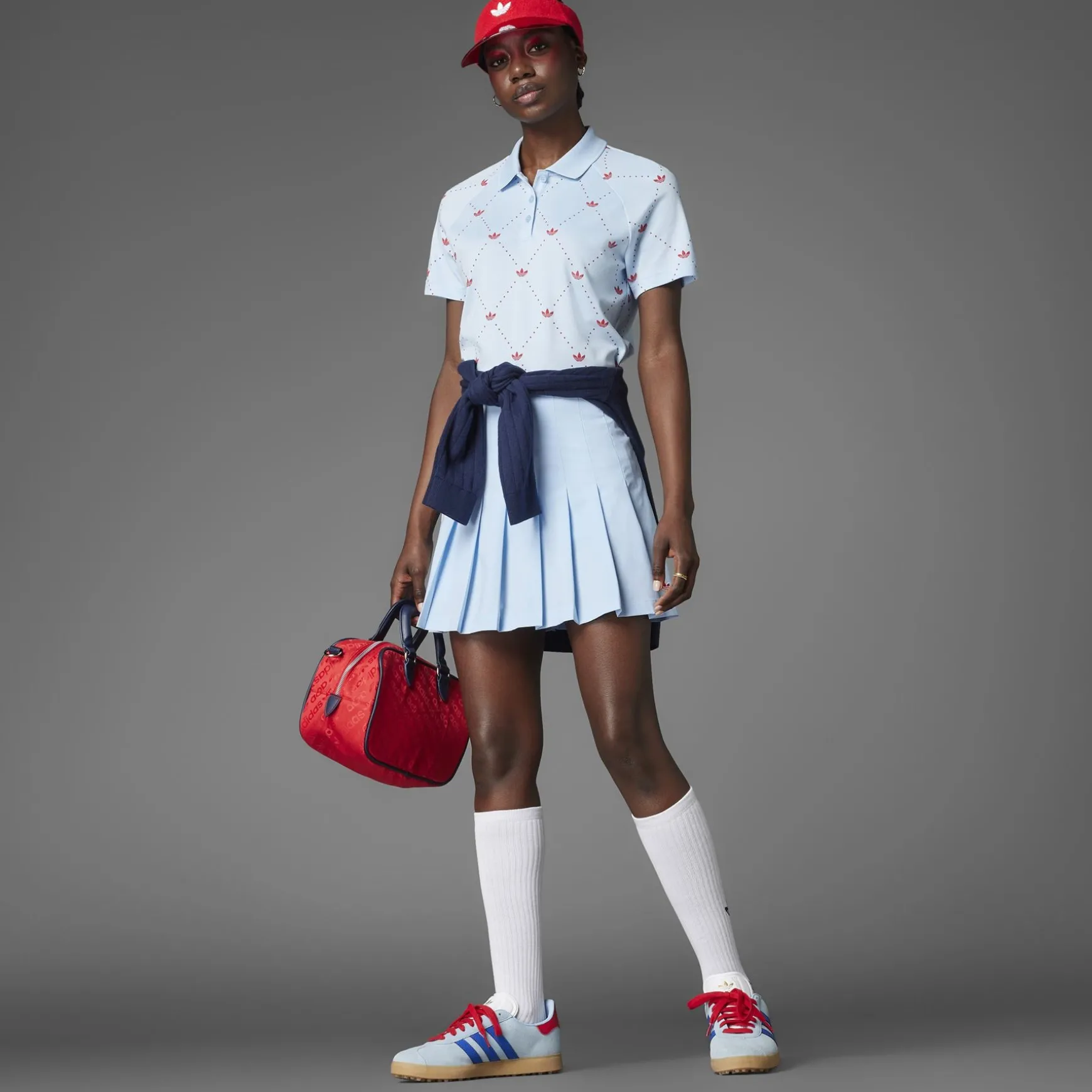 Printed Trefoil Polo Clear Sky/Better Scarlet