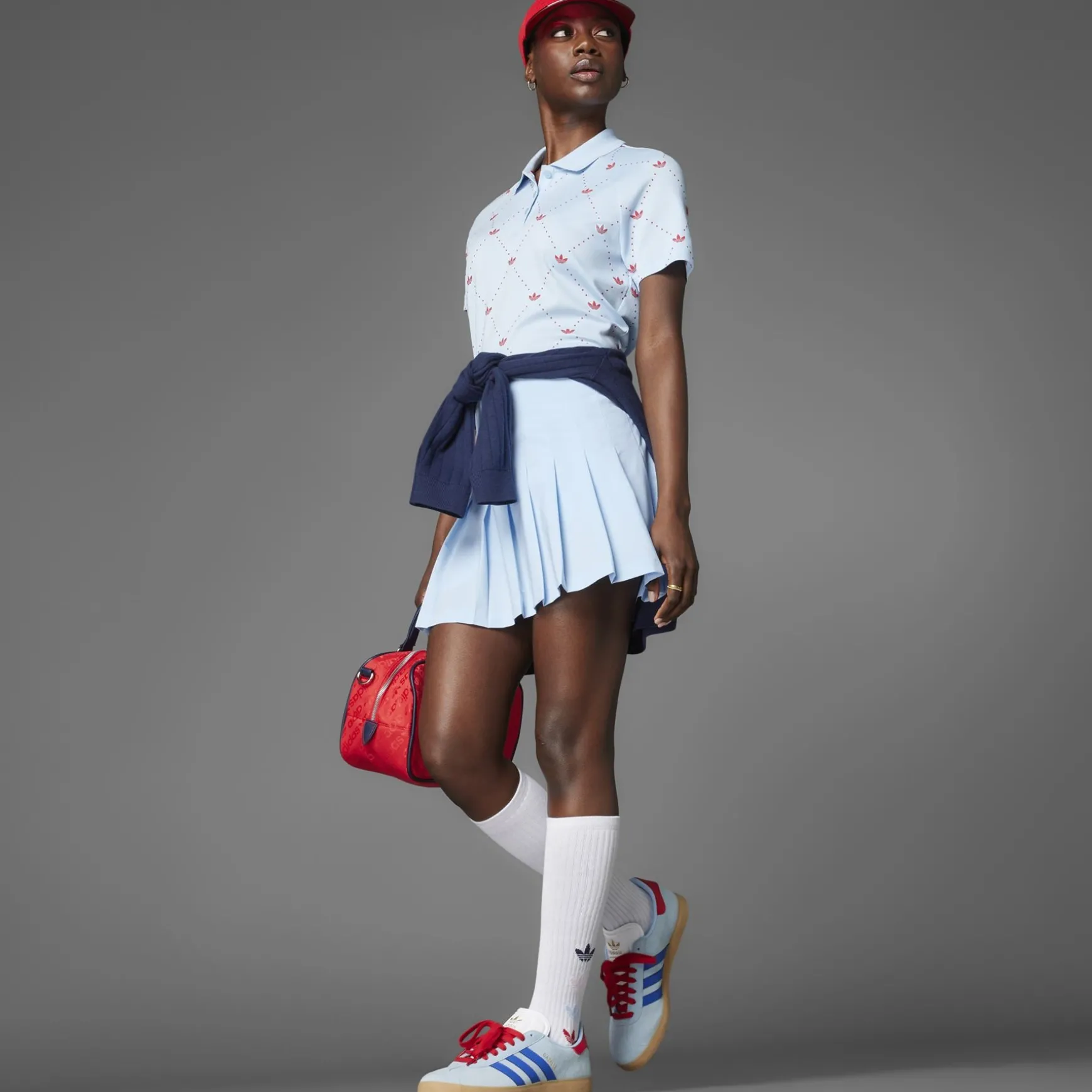 Printed Trefoil Polo Clear Sky/Better Scarlet