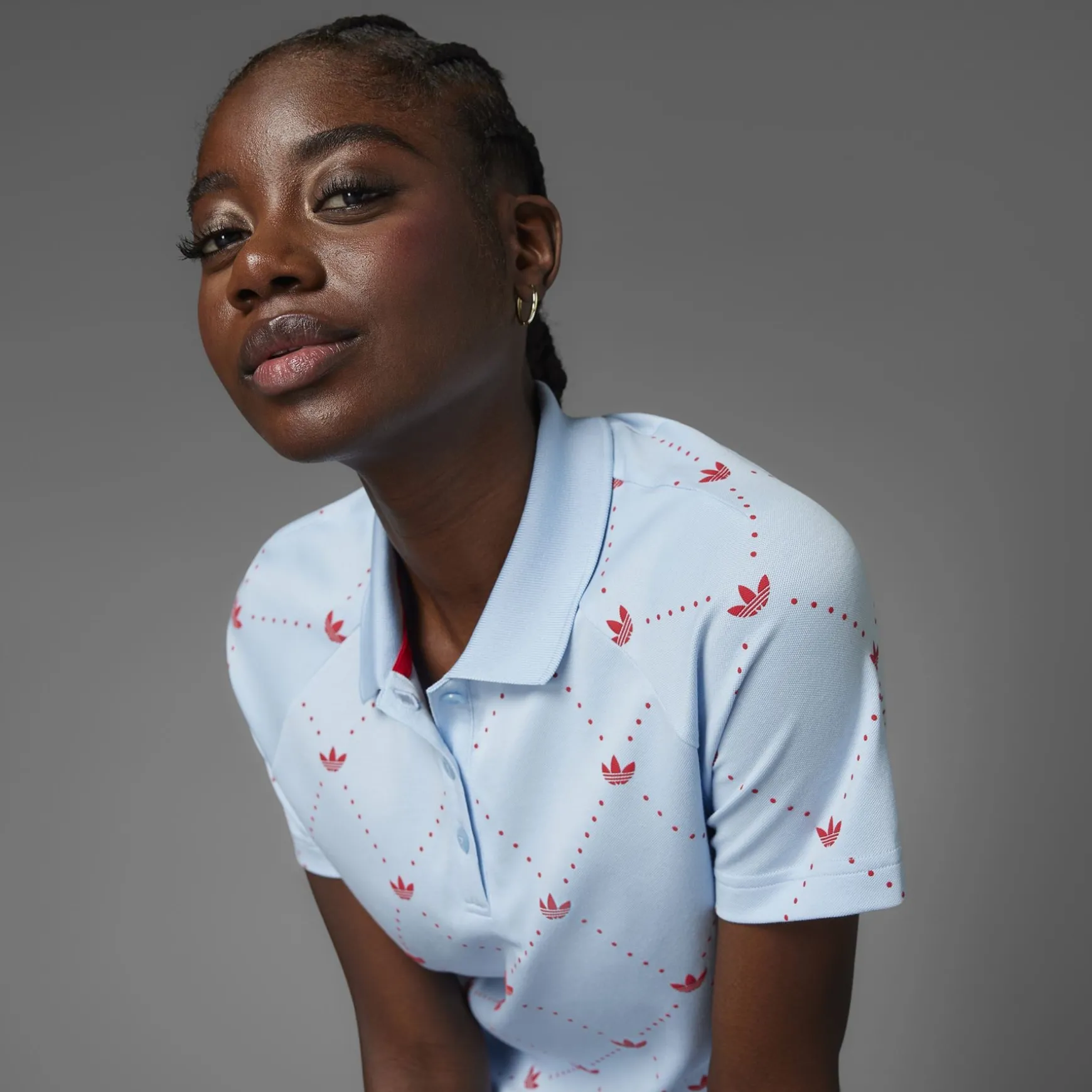 Printed Trefoil Polo Clear Sky/Better Scarlet