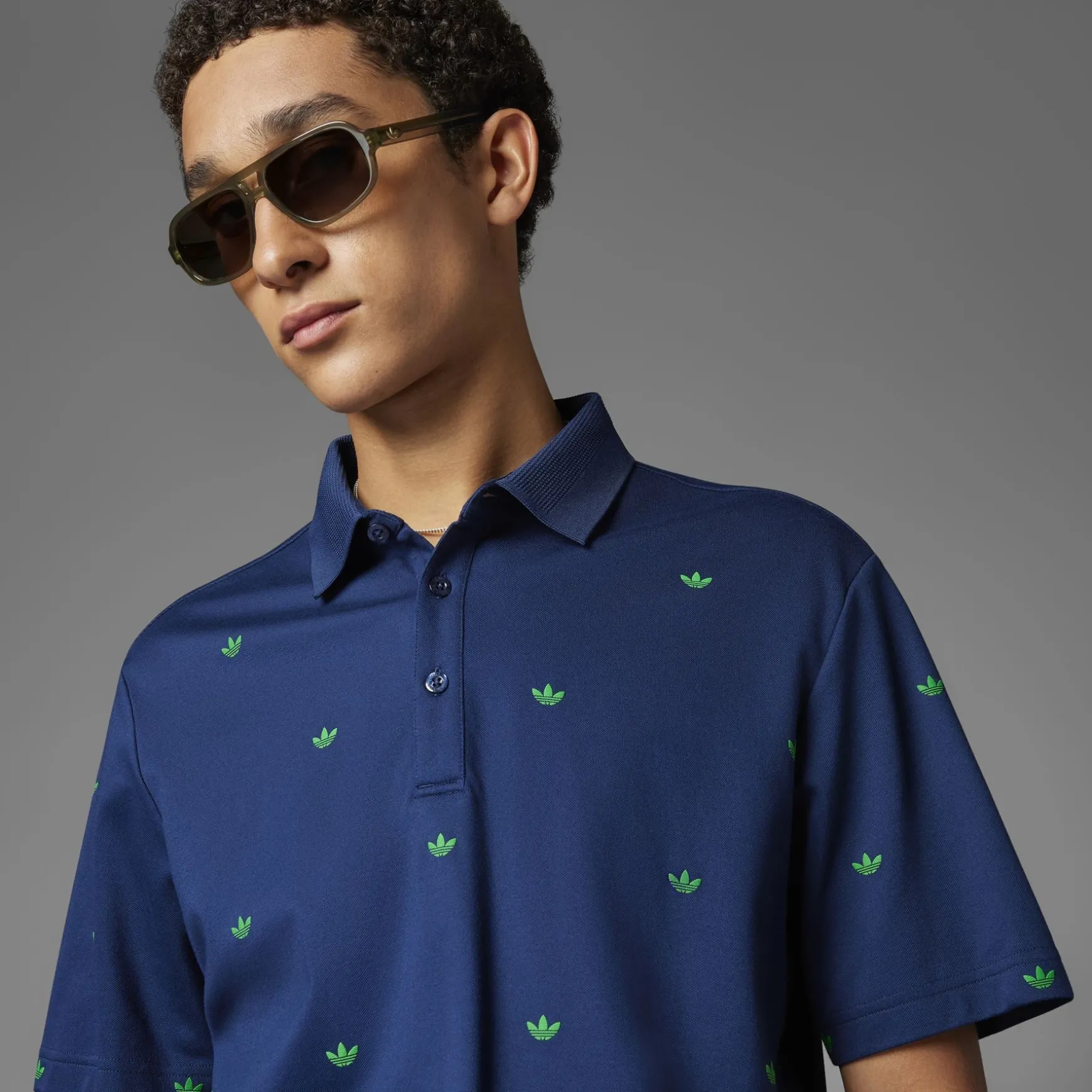 Printed Trefoil Polo Night Indigo
