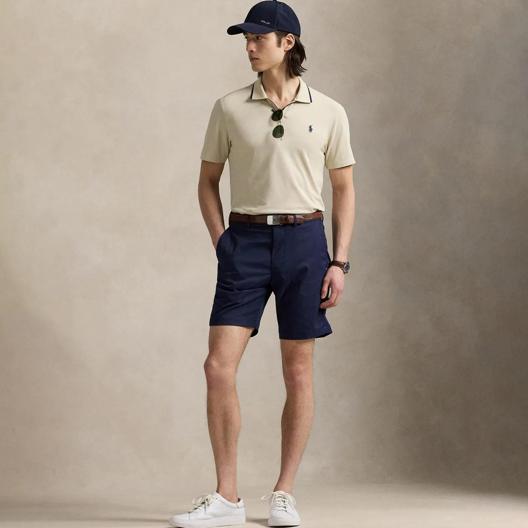 RLX Tailored Fit Stretch Cotton Polo Basic Sand/Refined Navy